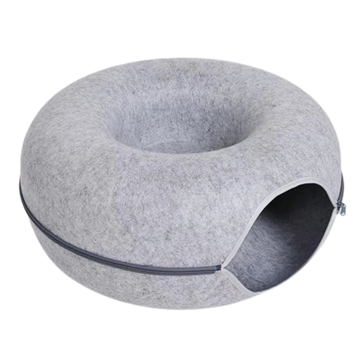 The "Peek-a-Boo" Donut Cat Tunnel Bed – Interactive Felt Cave & Scratcher