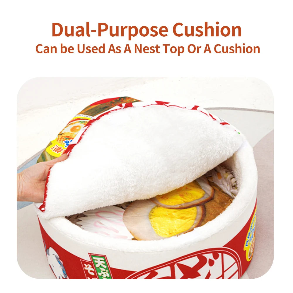 The "Instant Ramen" Cup Noodle Pet Bed – Plush Udon House with Lid