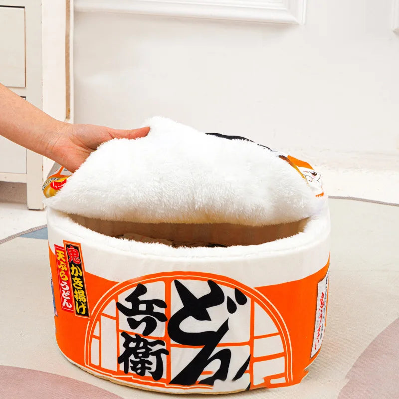 The "Instant Ramen" Cup Noodle Pet Bed – Plush Udon House with Lid