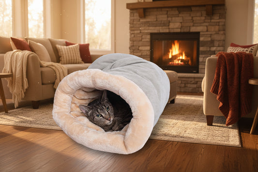The "Snuggle Sack" Self-Warming Cat Burrow Bed – Ultra-Soft Sleeping Pouch