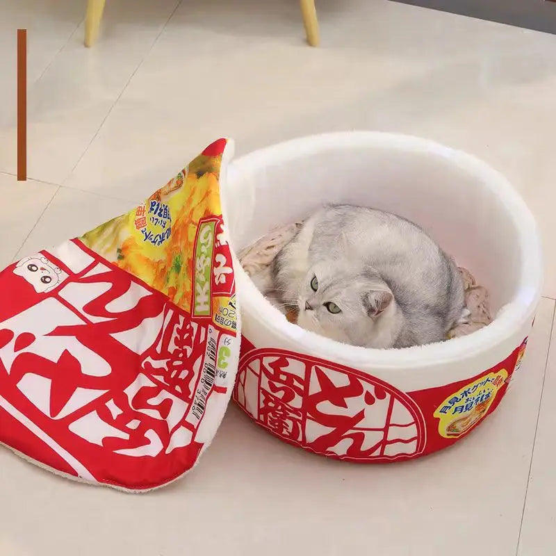 The "Instant Ramen" Cup Noodle Pet Bed – Plush Udon House with Lid