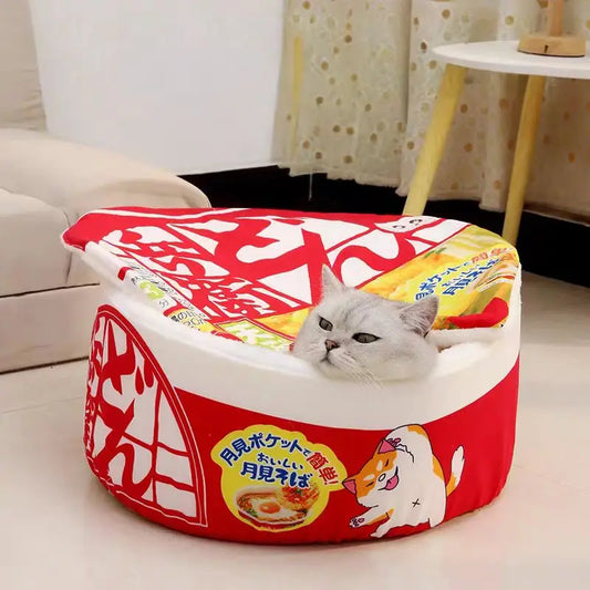The "Instant Ramen" Cup Noodle Pet Bed – Plush Udon House with Lid