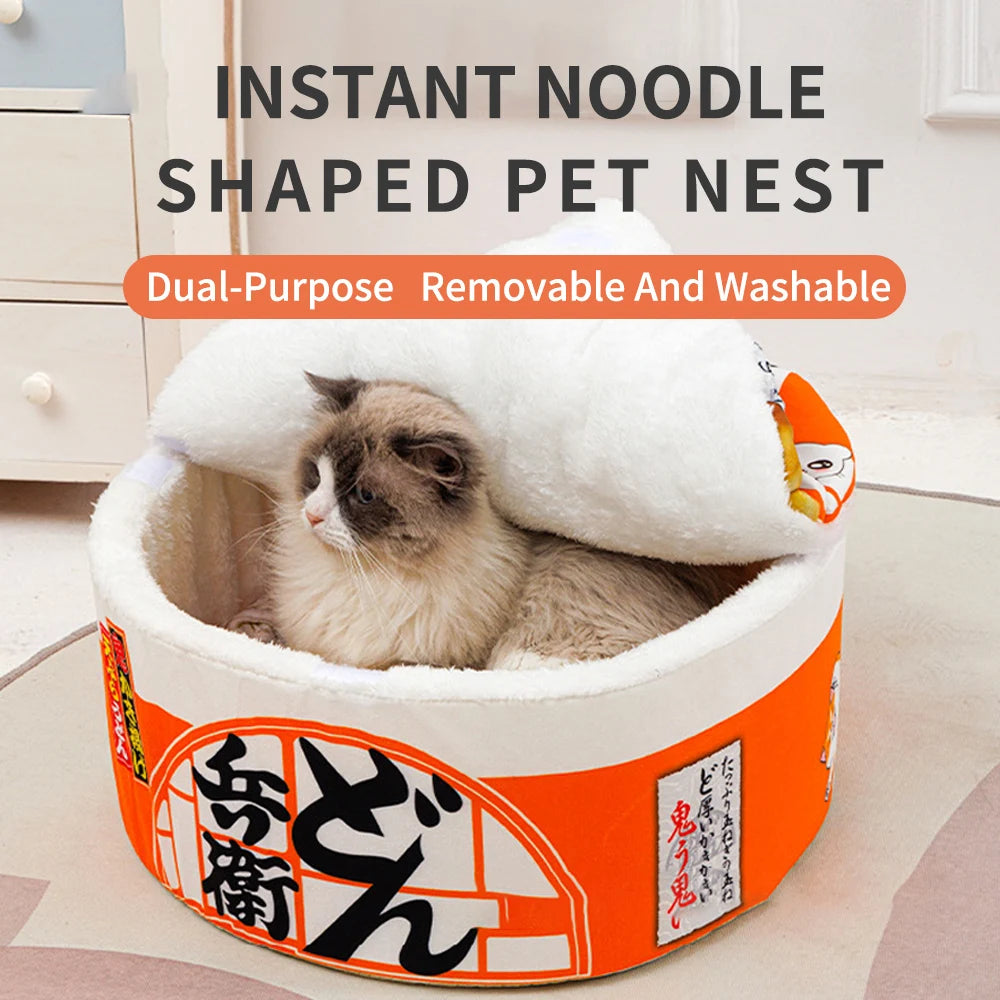 The "Instant Ramen" Cup Noodle Pet Bed – Plush Udon House with Lid