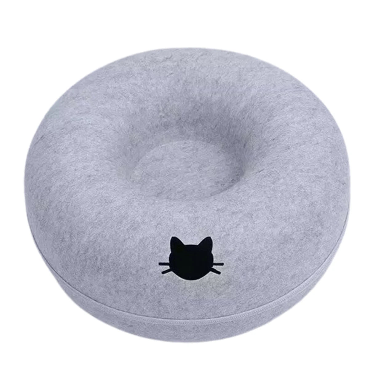The "Peek-a-Boo" Donut Cat Tunnel Bed – Interactive Felt Cave & Scratcher
