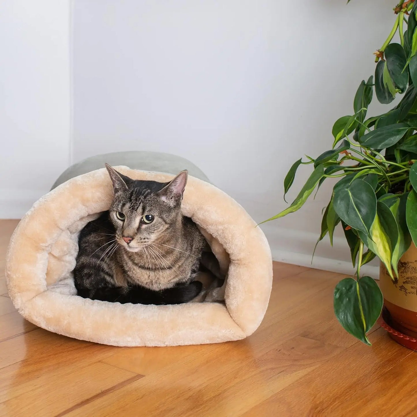 The "Snuggle Sack" Self-Warming Cat Burrow Bed – Ultra-Soft Sleeping Pouch
