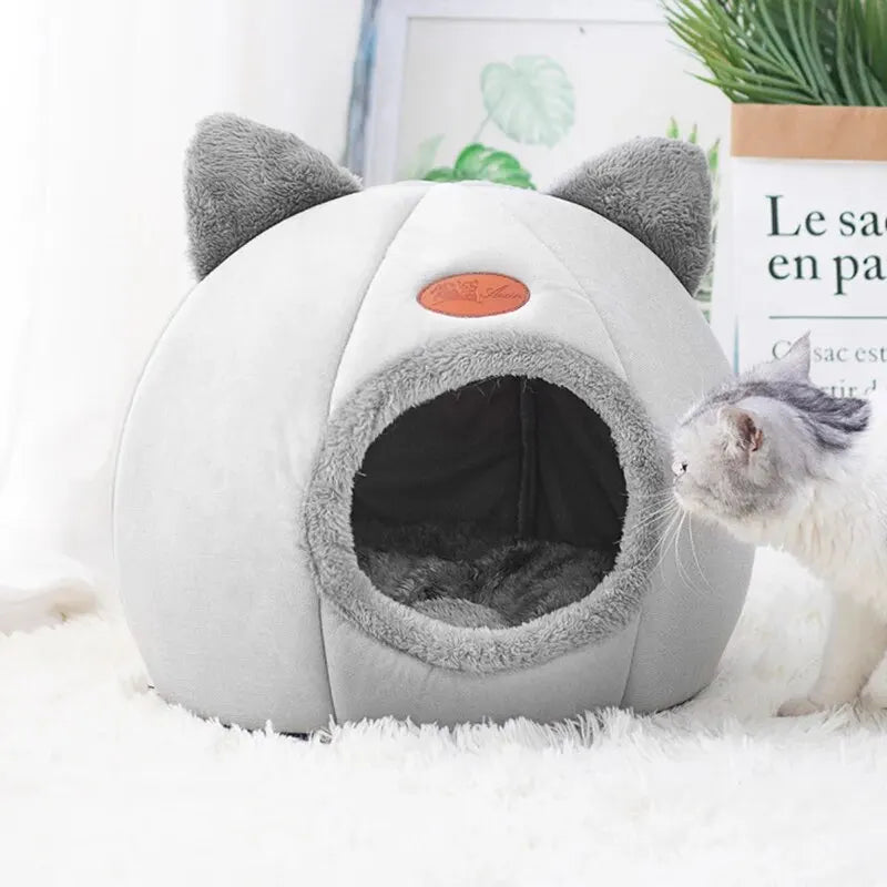 The "Cozy Cat" Plush Cave Bed – Warm Winter House with Ears