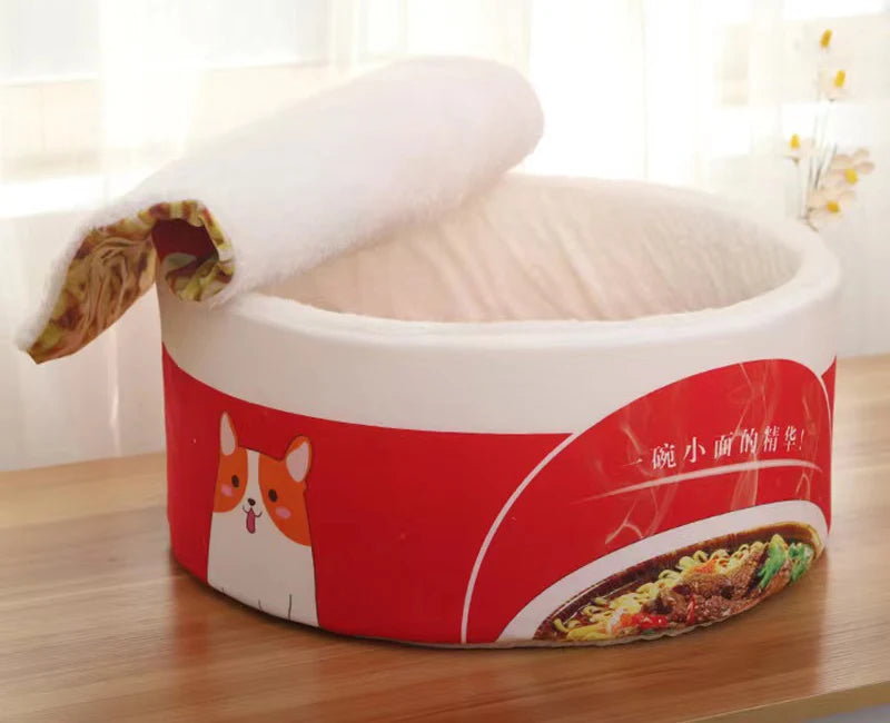 The "Instant Ramen" Cup Noodle Pet Bed – Plush Udon House with Lid