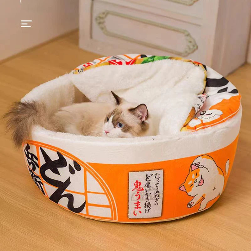 The "Instant Ramen" Cup Noodle Pet Bed – Plush Udon House with Lid