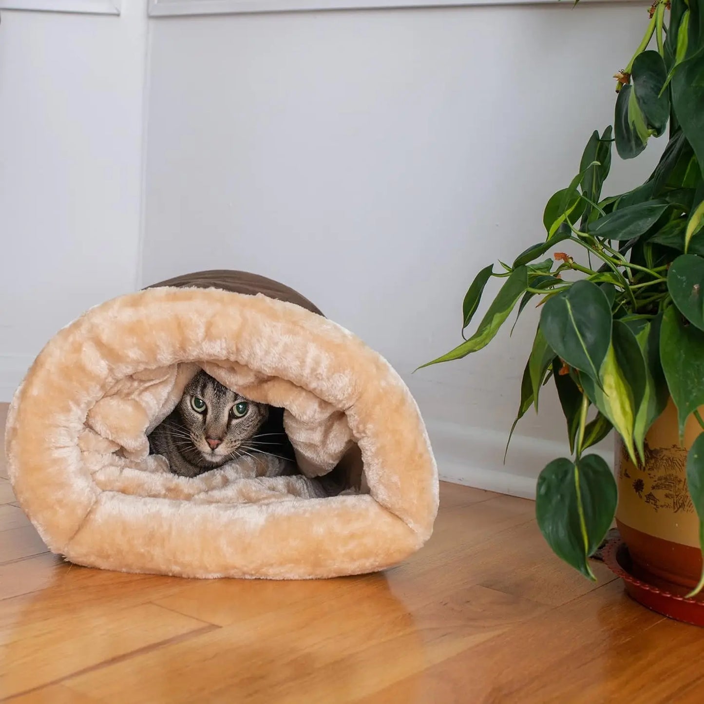 The "Snuggle Sack" Self-Warming Cat Burrow Bed – Ultra-Soft Sleeping Pouch
