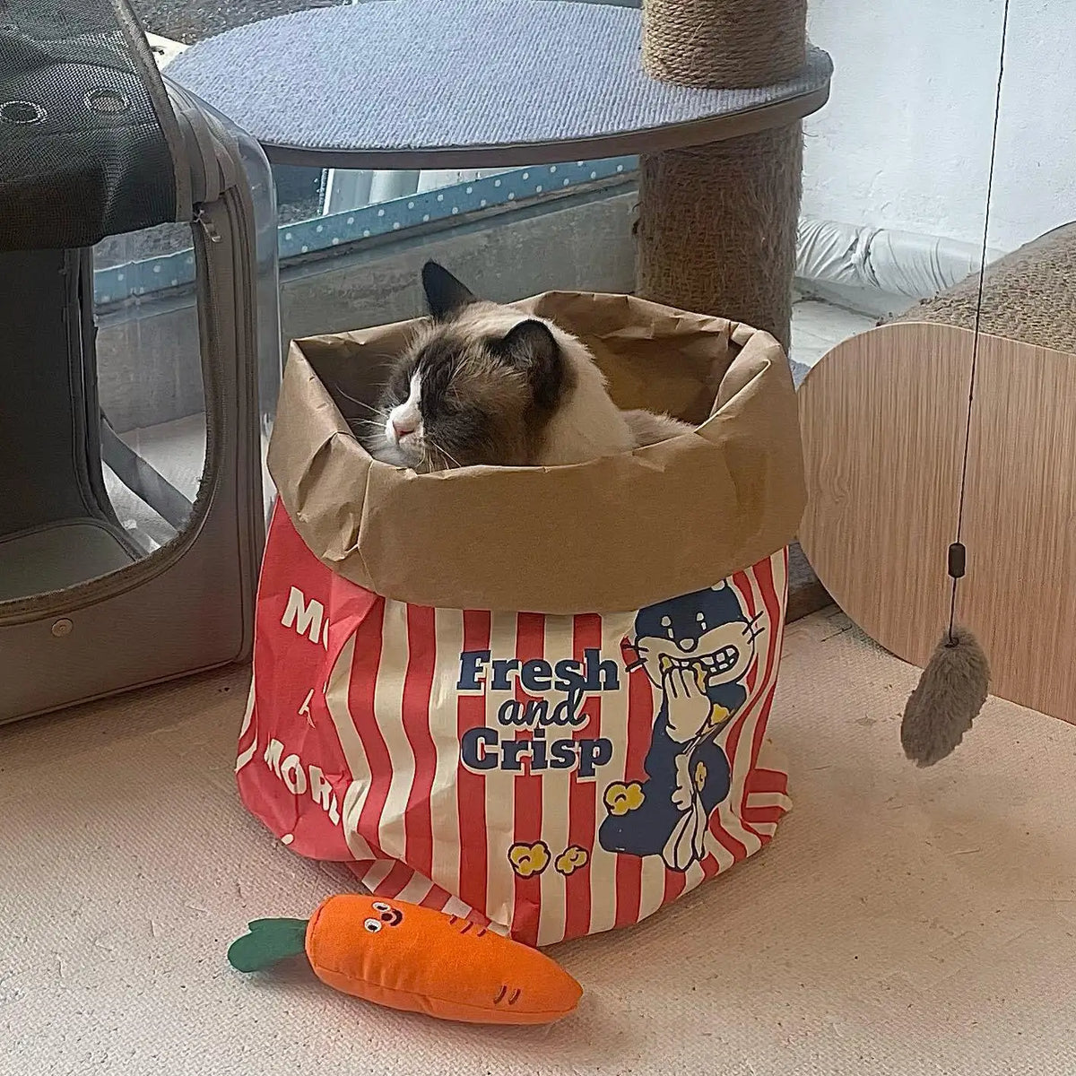 Giant Crinkle Popcorn Sack – Interactive Snuffle Burrow & Cat Tunnel (Cute Nosework Toy)