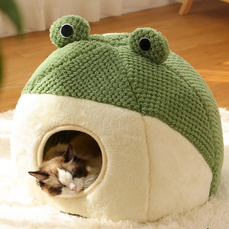The "Mr. Frog" Plush Cave Bed – Whimsical Semi-Enclosed Hideaway