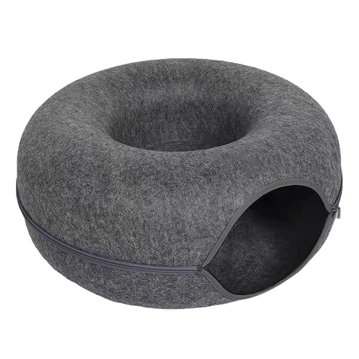 The "Peek-a-Boo" Donut Cat Tunnel Bed – Interactive Felt Cave & Scratcher