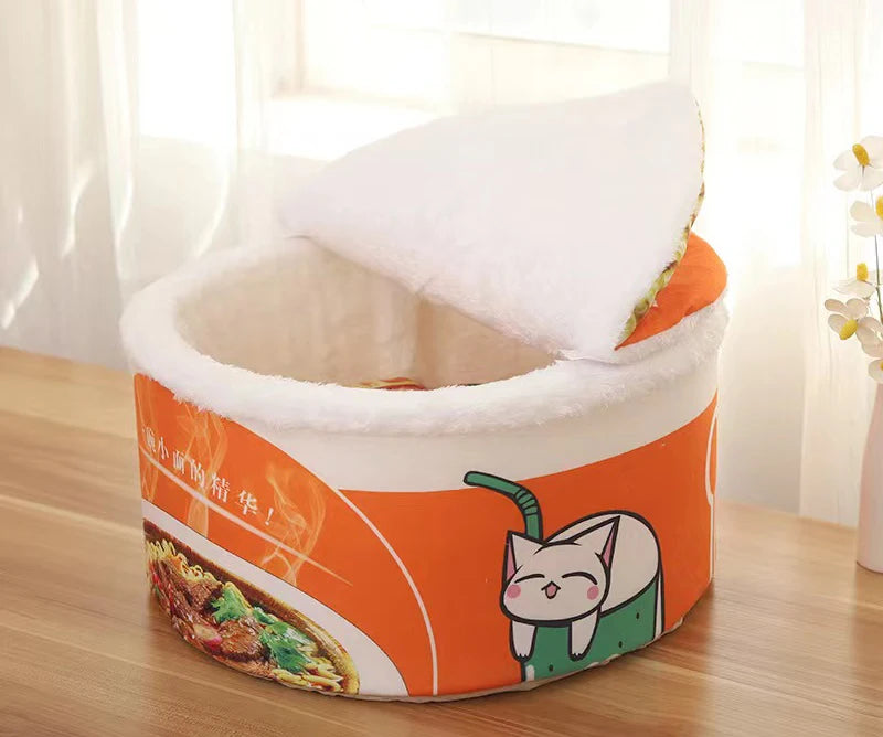 The "Instant Ramen" Cup Noodle Pet Bed – Plush Udon House with Lid