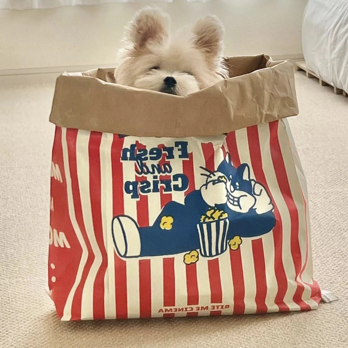 Giant Crinkle Popcorn Sack – Interactive Snuffle Burrow & Cat Tunnel (Cute Nosework Toy)